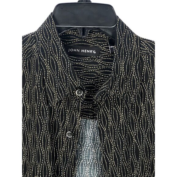 John Henry Men's Button-Up Shirt Black Gold Pattern M Oversized Short Sleeve - Picture 3 of 9